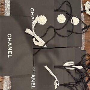 Chanel Black Gift Bags with White Camellia